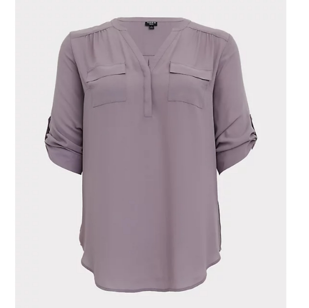 HARPER- SLATE GRAY GEORGETTE PULLOVER TUNIC BLOUSE